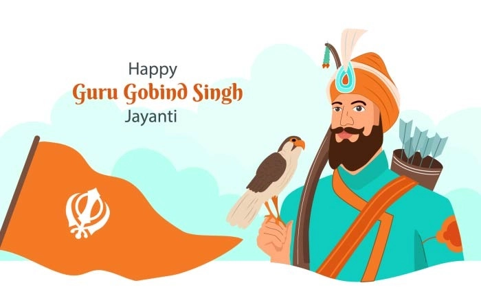 Illustration Of Guru Gobind Singh Ji Holding Northern Goshawk Baaz In Hand