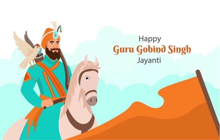 Vector Illustration Of Happy Guru Gobind Singh Jayanti With Horse And Bird Vector Illustration image