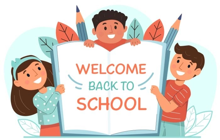 Welcome To School Concept With A Group Of Happy Kids Illustration Premium Vector image