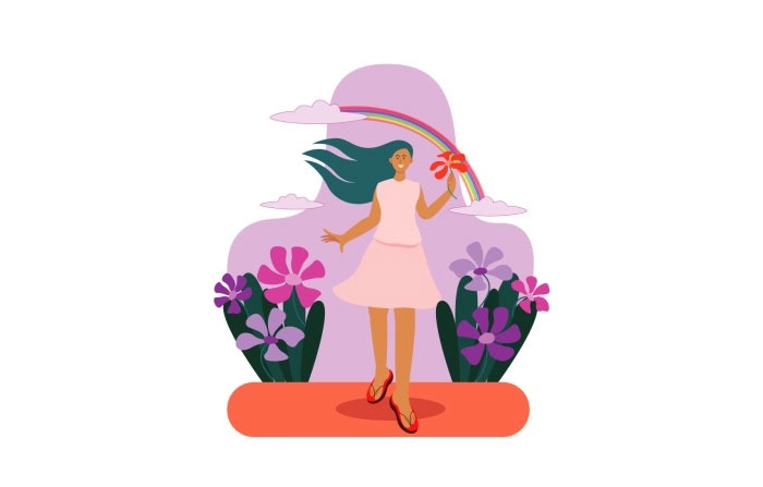  Illustration of Flat Character Hand Drawn Happy Girl In Spring