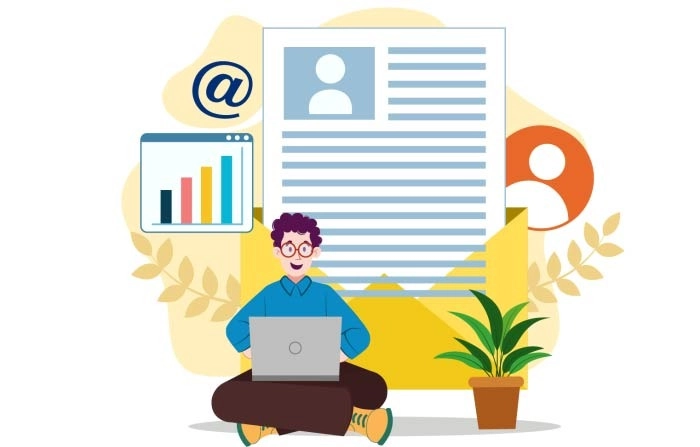 Boy Sitting And Using Email Marketing For Business Growth Vector Illustration Image image