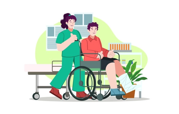 The Nurse Taking Care Of A Patient In The Ward Of The Hospital Illustration Premium Vector image