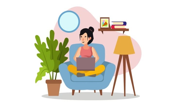 Young Girl Work Vector Concept Illustration Work From Home With Laptop Sitting An Armchair