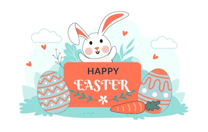 Happy Easter Vector Illustration With Cute Rabbit Easter Eggs And Carrots Premium Image