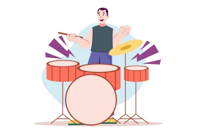 Professional Drummer Musician Flat Vector Illustration
