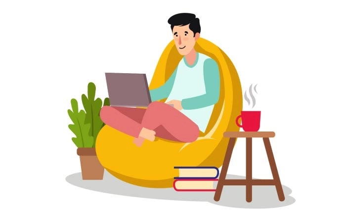 Creative Employee Sitting In Armchair Working On Laptop Work At Home Free Vector Illustration image