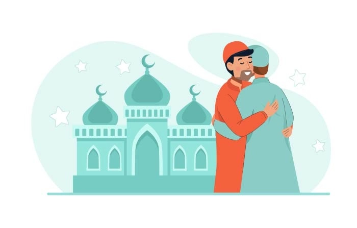 Happy Eid Al-Fitr Muslim Men Greetings Illustration Stock image
