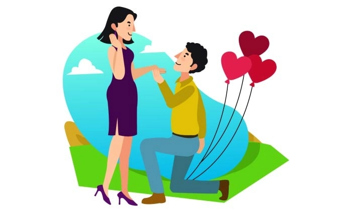 Romantic Couple With Balloons Valentine Day Free Vector