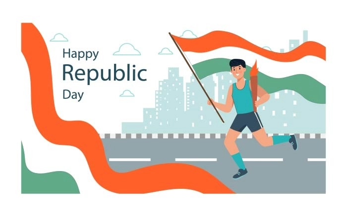 Happy 26 January Man Running With Torch And Indian Flag Stock Vector Illustration