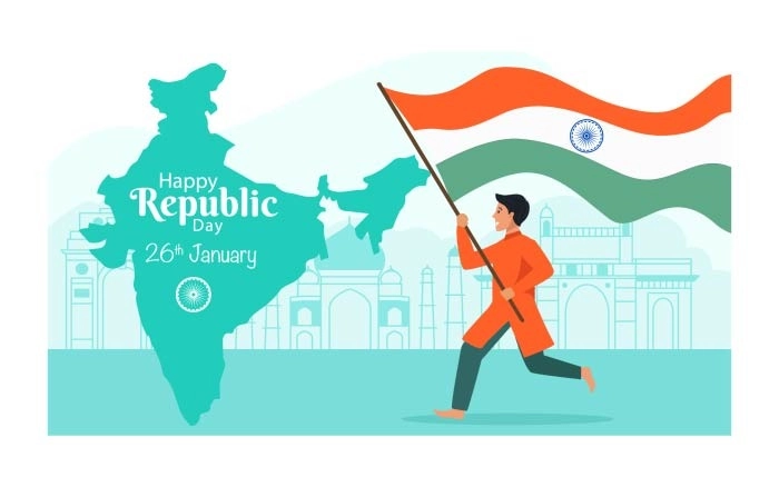 Happy Republic Day 26 January Man Running With Tricolor Indian Flag
