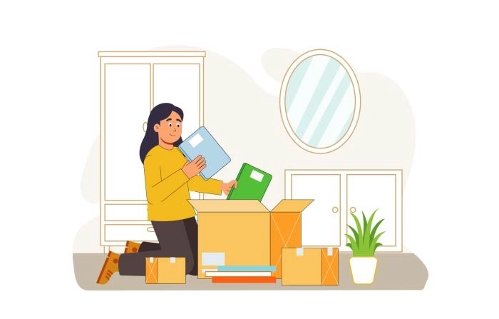 Get The Creative 2D Character Moving House Illustration image