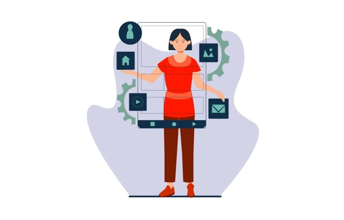 Character Illustration Of Women Programmer Working On Designing Website image