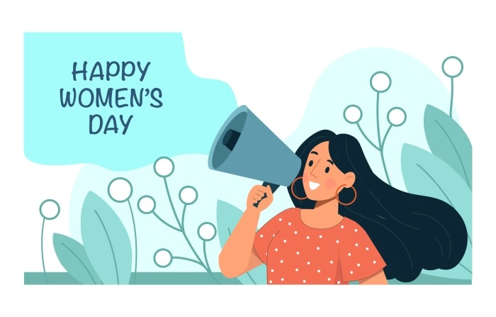 Woman Holding A Megaphone With Leafs  White Background Cute Character Flat Style  Premium Vector image