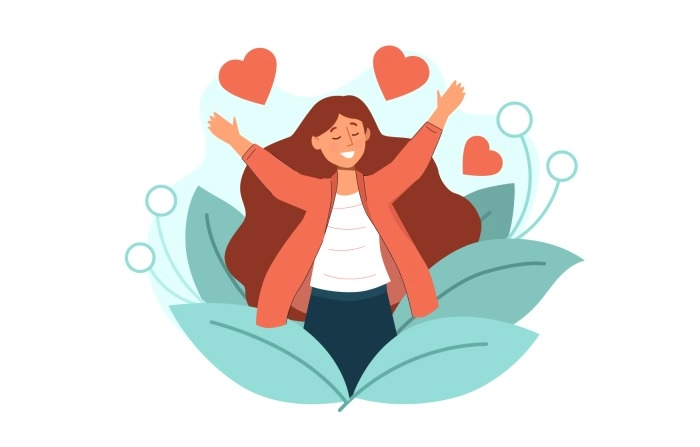 Beautiful Girl Enjoying Womens Day Spread Hands Concept  Illustration Free Vector