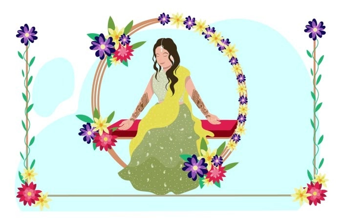 2D Flat Character Of Wedding mehndi Illustration image