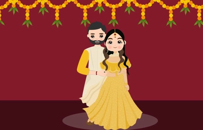 Vector Illustration Of Wedding Haldi Characters Pack