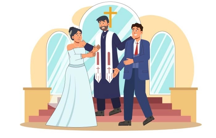 2D Flat Character Of Western Wedding Illustration