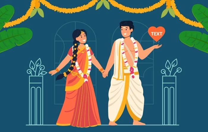 Get Creative And Eye Catching South Indian Wedding Illustration