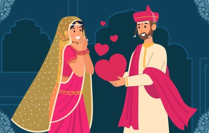 2D Flat Character Of Maharashtrian Wedding Illustration image
