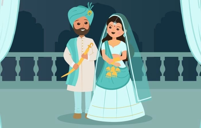 Get The Creative 2D Character Punjabi Wedding Illustration
