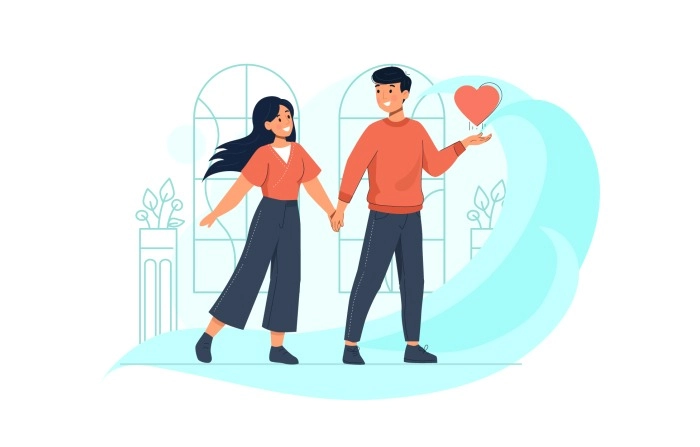 Couple Holding Hands Romantic Valentines  Illustration Free Vector