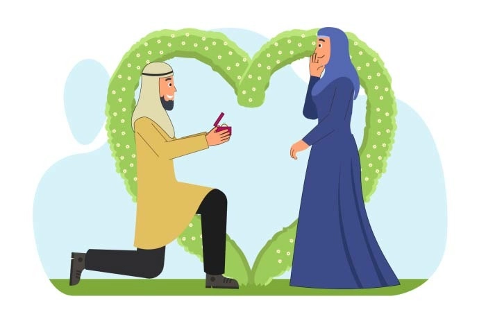 2D Flat Character Of Arabic Wedding Illustration