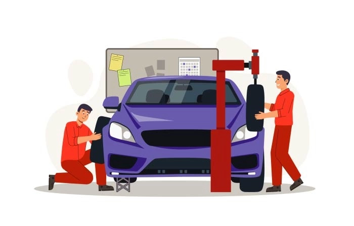 2D Flat Character Illustration Of Auto Repair