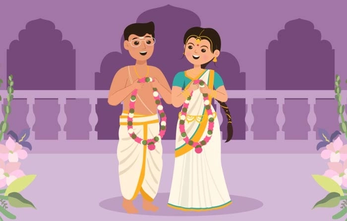 Best Cartoon Design South Indian Wedding Illustration image
