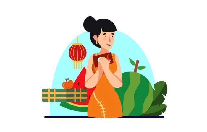 Vietnamese New Year Flat Tet Greeting Card Template Illustration Premium Vector