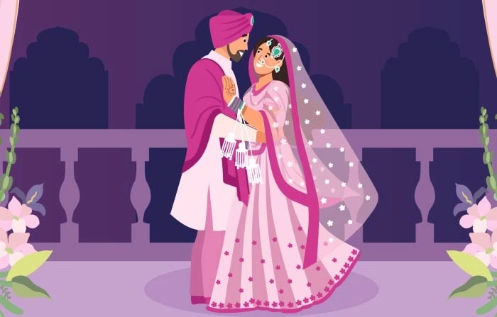 Best Cartoon Character Punjabi Wedding Illustration