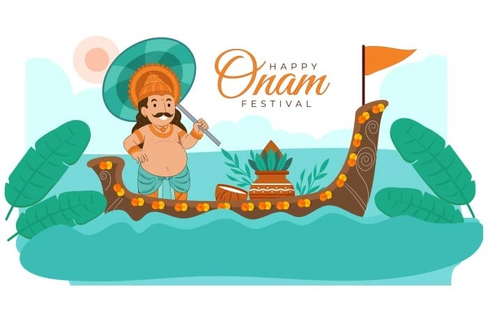 King Mahabali Enjoying The Boat Race Of On Onam Festival Illustration Premium Vector