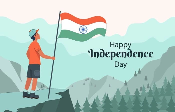Happy Independence Day With An Indian Boy Holding Flag Tricolor Background image