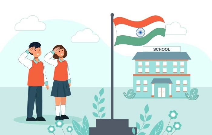 Students Saluting The Indian Flag On Independence Day Illustration Premium Vector