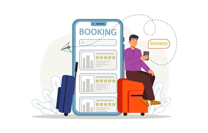 Flat Character Travel Booking Illustration