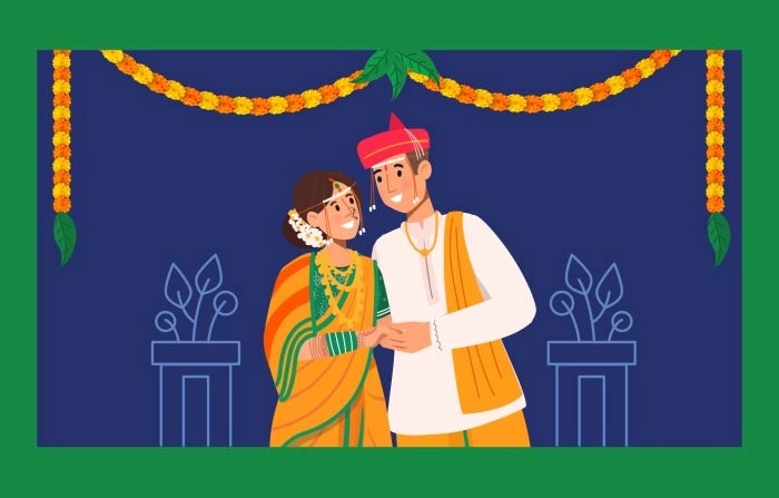 Maharashtrian Wedding Couple In Traditional Haldi Costume Premium Vector image