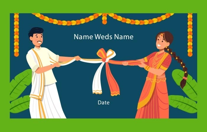 Easy To Edit Vector Illustration Of Wedding Couple In Traditional Costume image
