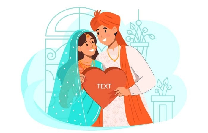 Bride And Groom In Indian Hindu Wedding Premium Vector Illustration