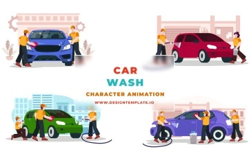 Car Wash Flat Character After Effects Template