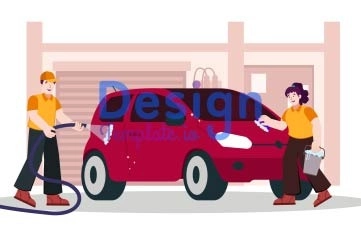 Red Car Wash Character Animation Scene