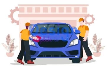 Blue Color Car Washing Animation Scene
