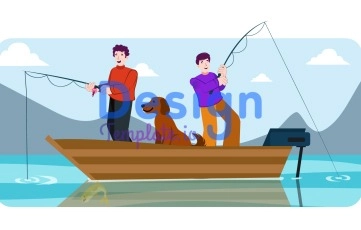 National Go Fishing Day Character Animation Scene