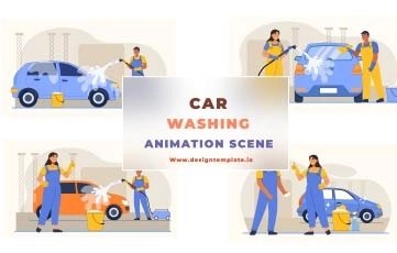 Car Washing Animation Scene After Effects Template