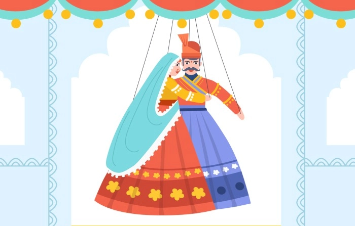 Best Cartoon Design Rajasthani Wedding Illustration image