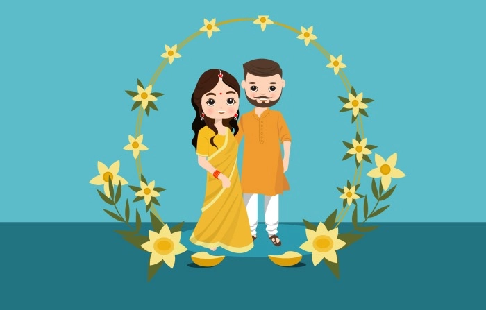 Best Cartoon Design Wedding Haldi Characters image