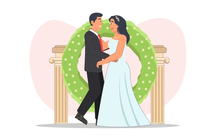 Get The Creative 2D Character Western Wedding Illustration image