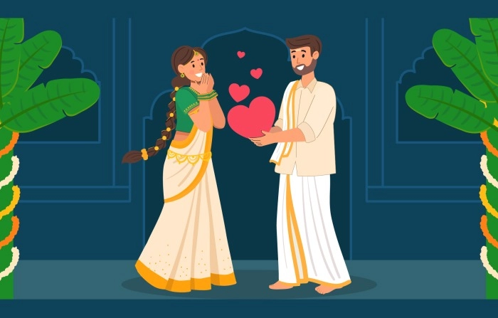 Get The Creative 2D Character South Indian Wedding Illustration image