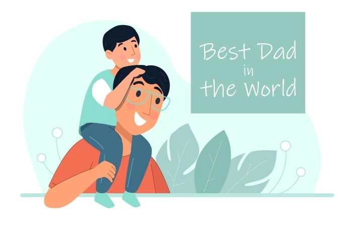 Flat Character Father Carrying Son On His Back Best Dad Image