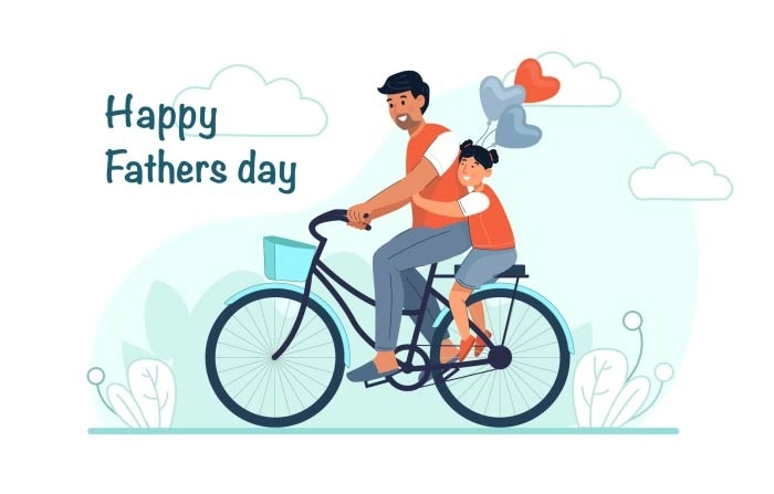Father Daughter Riding Bicycle Together Vector Image