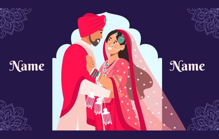 2D Flat Character Of Punjabi Wedding Illustration