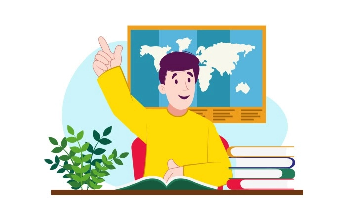 Flat Character Boy Giving Answers To Questions In Classroom image